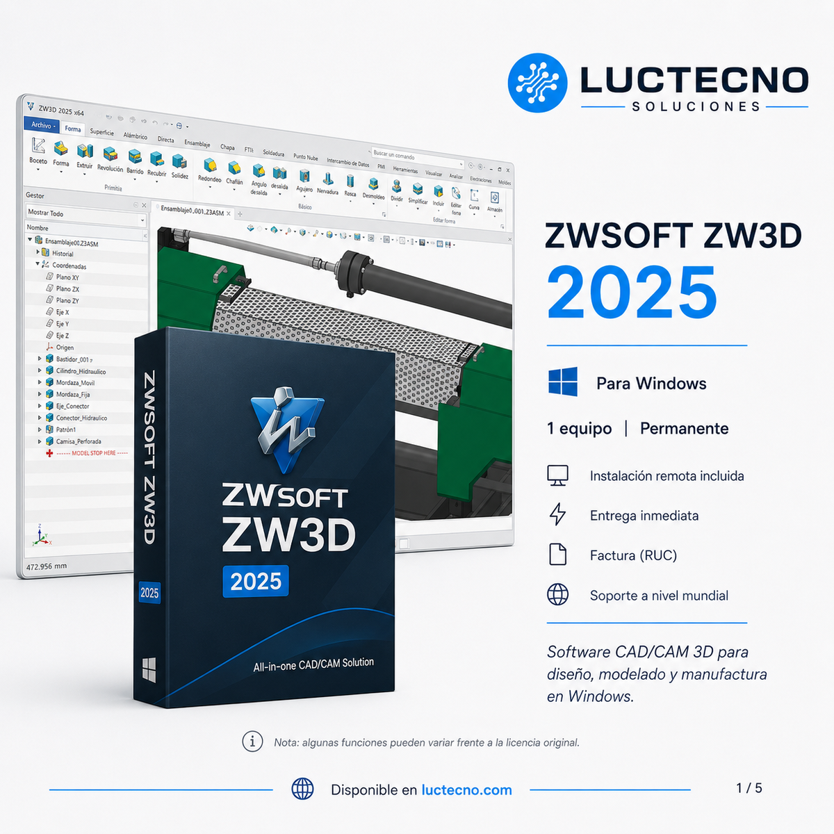 ZWSOFT ZW3D 2025 para Windows | CAD/CAM 3D, diseño mecánico, moldes, ensamblajes y mecanizado CNC