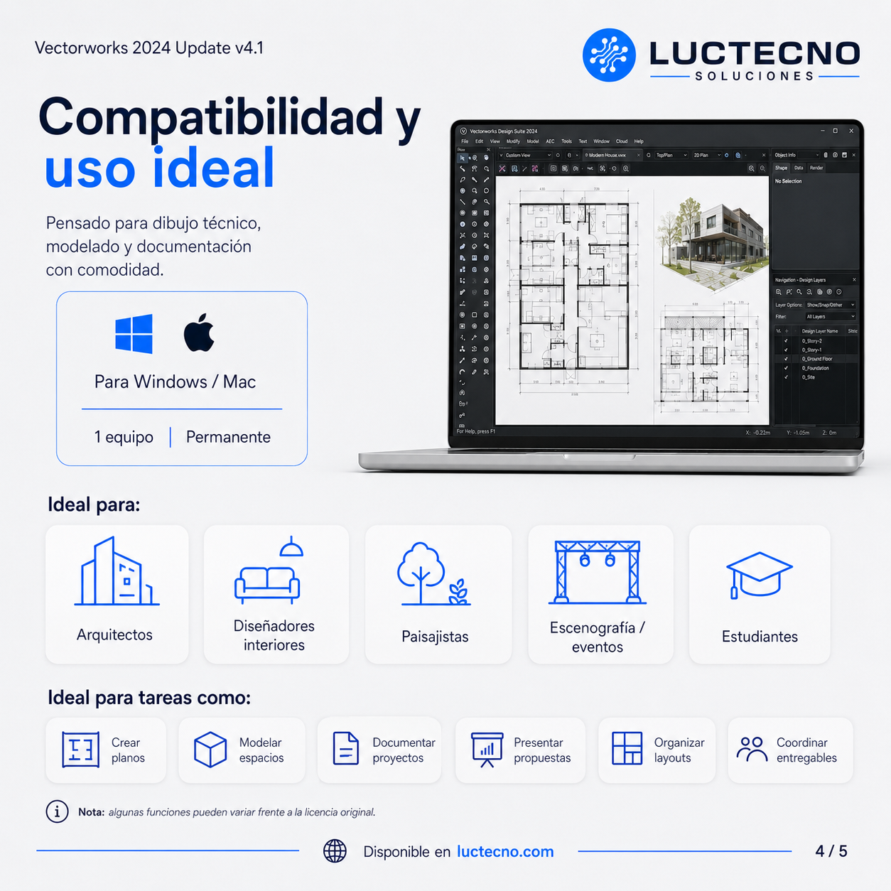 Vectorworks 2024 Update v4.1 para Windows y Mac | Diseño CAD/BIM, arquitectura, interiores, paisajismo y visualización 3D