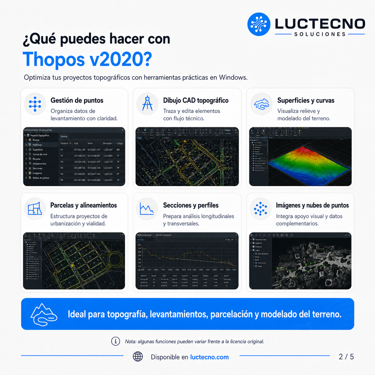 Thopos v2020 para Windows | Topografía, perfiles, curvas de nivel, replanteo, cálculo de terrenos y planos técnicos