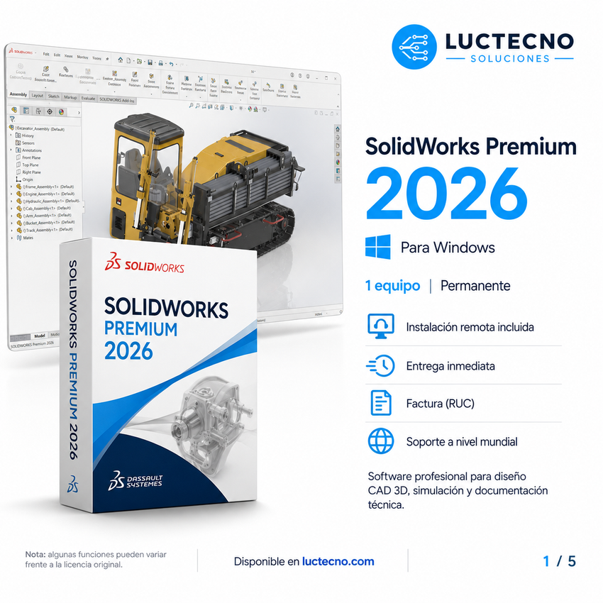 SolidWorks Premium 2026 para Windows | CAD 3D, diseño mecánico, ensamblajes, simulación, planos y fabricación
