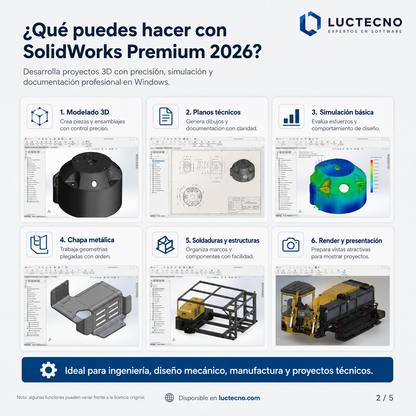 SolidWorks Premium 2026 para Windows | CAD 3D, diseño mecánico, ensamblajes, simulación, planos y fabricación
