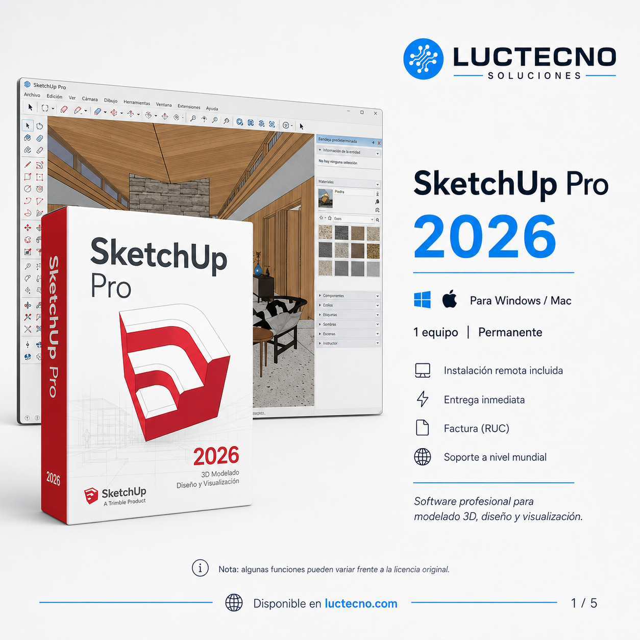 SketchUp Pro 2026 para Windows y Mac | 1 Equipo Permanente, modelado 3D, arquitectura, interiores, planos y diseño profesional