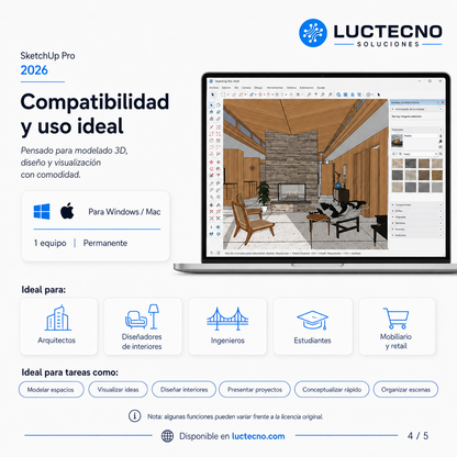 SketchUp Pro 2026 para Windows y Mac | 1 Equipo Permanente, modelado 3D, arquitectura, interiores, planos y diseño profesional