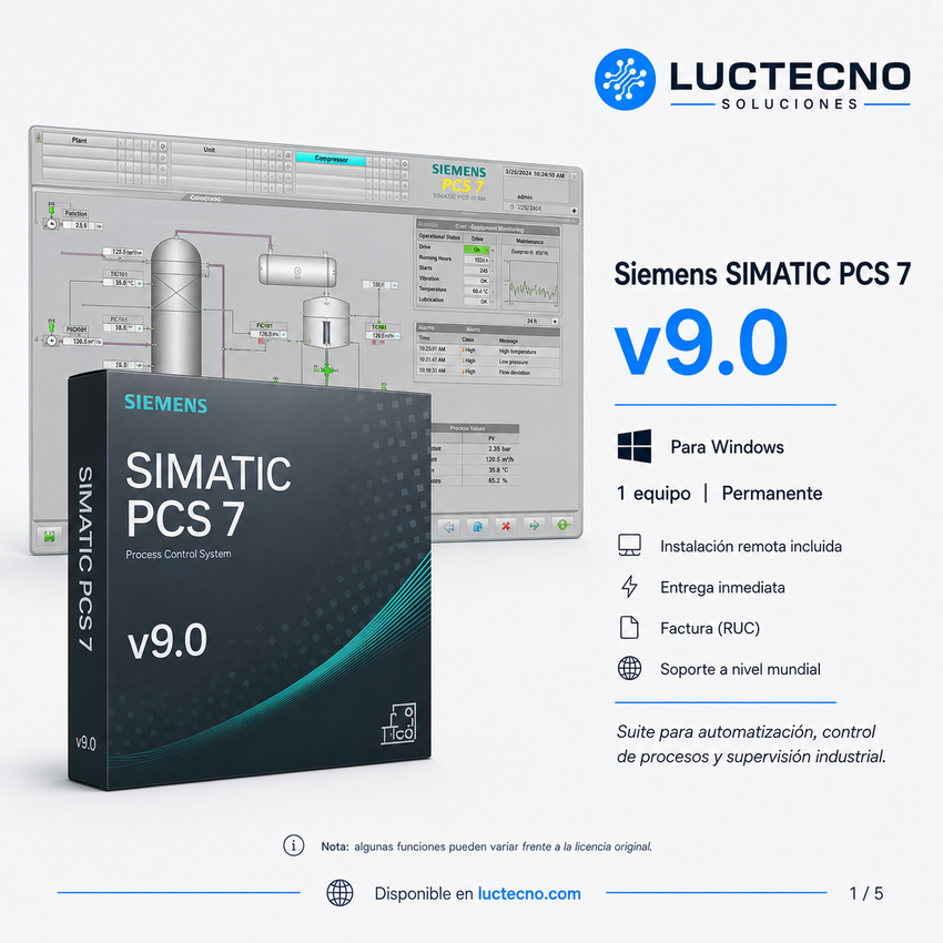 Siemens SIMATIC PCS 7 v9.0 para Windows | Sistema DCS, automatización industrial, control de procesos, SCADA e ingeniería de planta