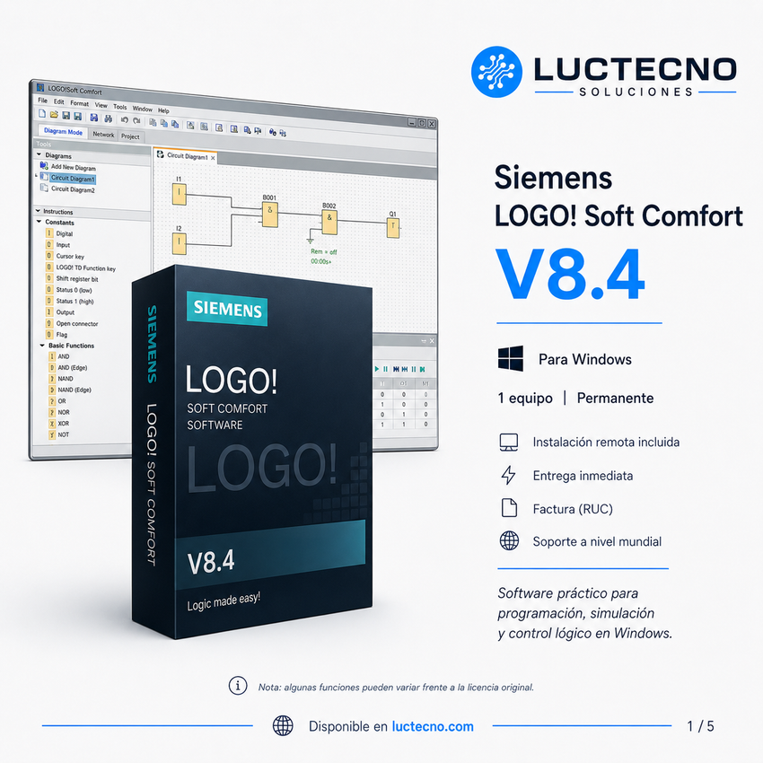 Siemens LOGO! Soft Comfort V8.4 para Windows | Programación de PLC LOGO!, automatización básica, simulación y control industrial