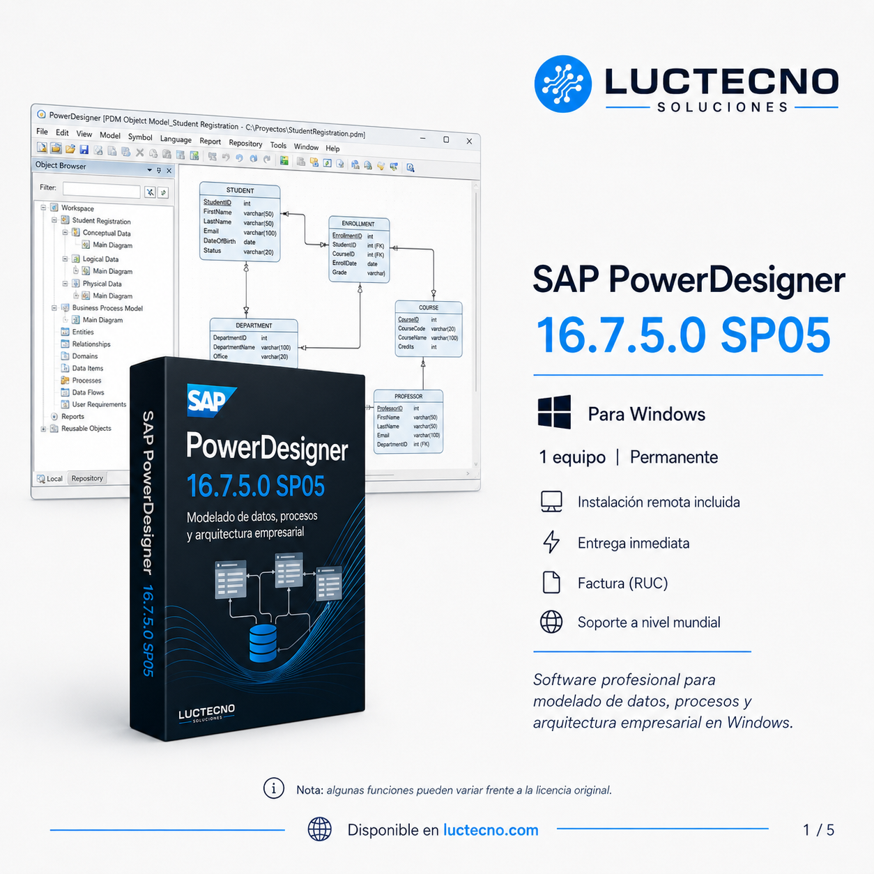 SAP PowerDesigner 16.7.5.0 SP05 para Windows | Modelado de datos, arquitectura empresarial, BPM, UML y documentación técnica