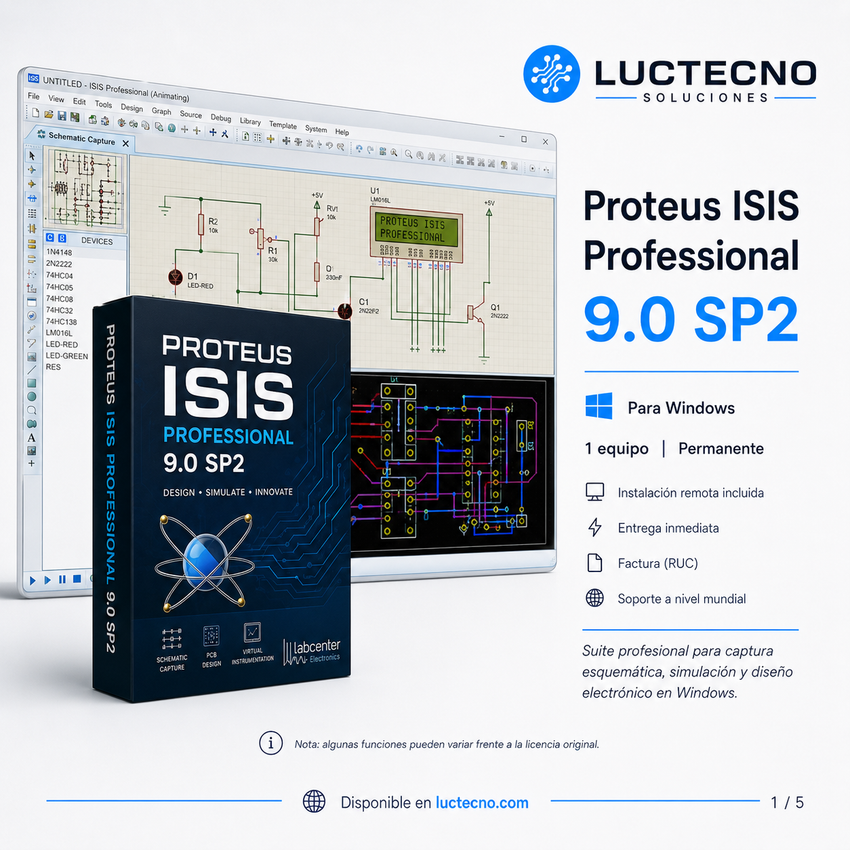 Proteus ISIS Professional 9.0 SP2 para Windows | Simulación electrónica, diseño de circuitos, PCB, microcontroladores y esquemas profesionales