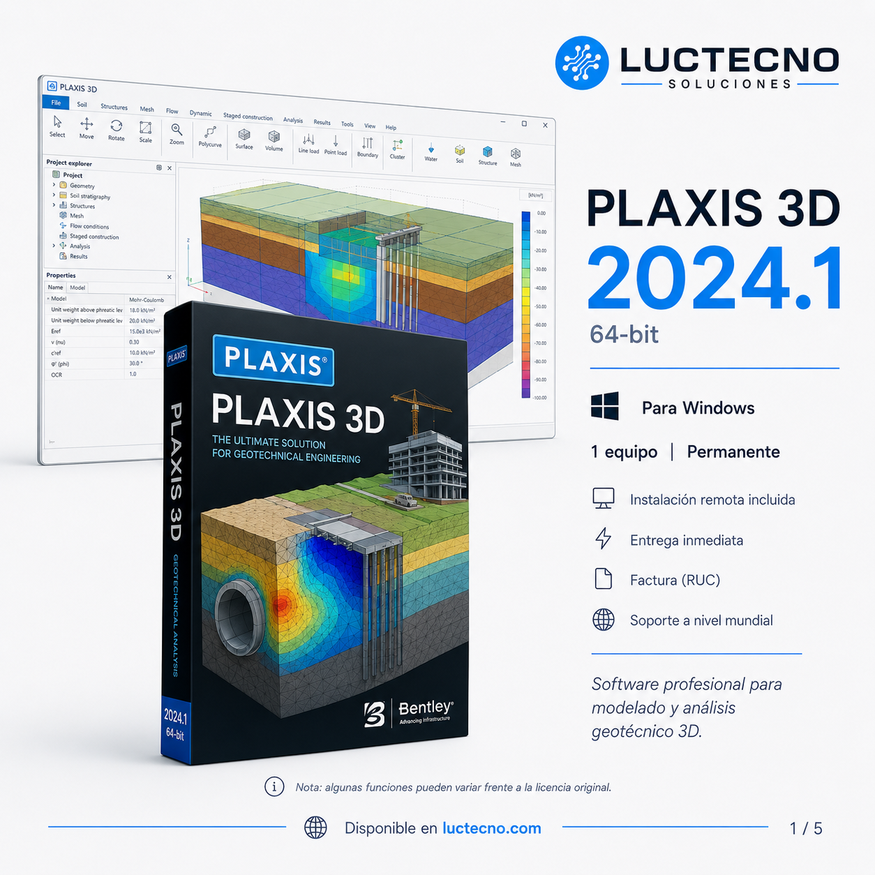 PLAXIS 3D 2024.1 64-bit para Windows | Ingeniería geotécnica, elementos finitos, suelos, túneles, cimentaciones y análisis 3D