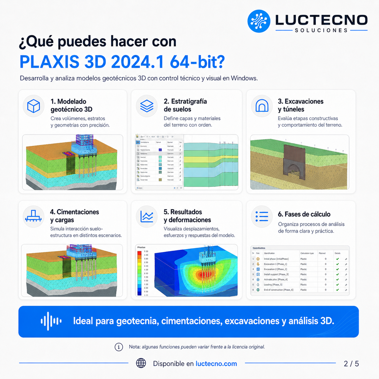 PLAXIS 3D 2024.1 64-bit para Windows | Ingeniería geotécnica, elementos finitos, suelos, túneles, cimentaciones y análisis 3D