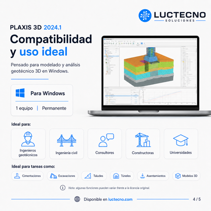 PLAXIS 3D 2024.1 64-bit para Windows | Ingeniería geotécnica, elementos finitos, suelos, túneles, cimentaciones y análisis 3D