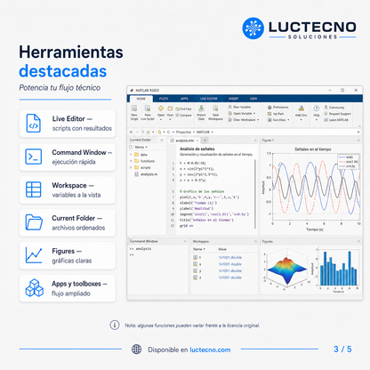 MathWorks MATLAB R2025 para Windows | Cálculo numérico, programación, análisis de datos, simulación, IA e ingeniería científica