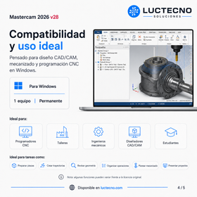 Mastercam 2026 v28 para Windows | CAM CNC, fresado, torneado, 5 ejes, mill-turn, simulación y manufactura industrial