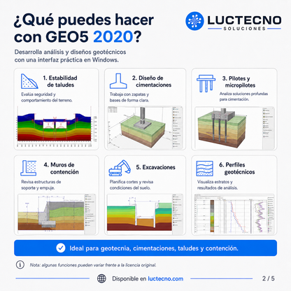GEO5 2020 para Windows | Ingeniería geotécnica, taludes, cimentaciones, muros, excavaciones y análisis de suelos