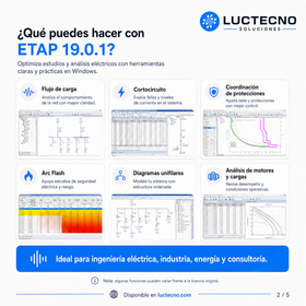 ETAP 19.0.1 en Inglés para Windows | Análisis eléctrico, sistemas de potencia, cortocircuito, flujo de carga y coordinación de protecciones