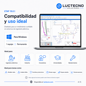 ETAP 19.0.1 en Inglés para Windows | Análisis eléctrico, sistemas de potencia, cortocircuito, flujo de carga y coordinación de protecciones
