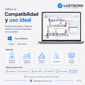 CSiPlant v9 para Windows | Análisis de tuberías, piping stress, soportes, cargas térmicas, presión y diseño estructural