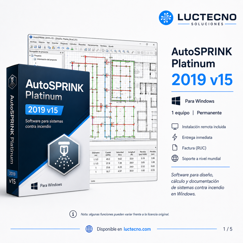 AutoSPRINK Platinum 2019 v15 para Windows | Diseño de rociadores contra incendios, cálculo hidráulico, planos, tuberías y sistemas sprinkler