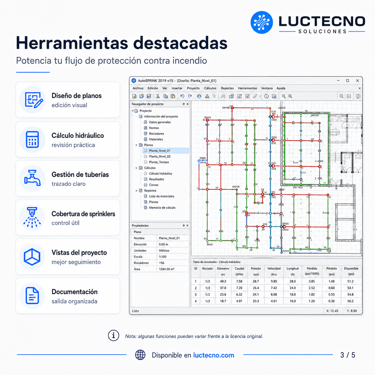 AutoSPRINK Platinum 2019 v15 para Windows | Diseño de rociadores contra incendios, cálculo hidráulico, planos, tuberías y sistemas sprinkler
