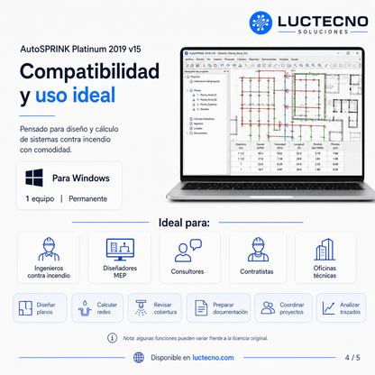 AutoSPRINK Platinum 2019 v15 para Windows | Diseño de rociadores contra incendios, cálculo hidráulico, planos, tuberías y sistemas sprinkler