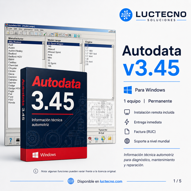 Autodata v3.45 para Windows | Información técnica automotriz, diagnóstico, mantenimiento, reparación, diagramas y tiempos de taller