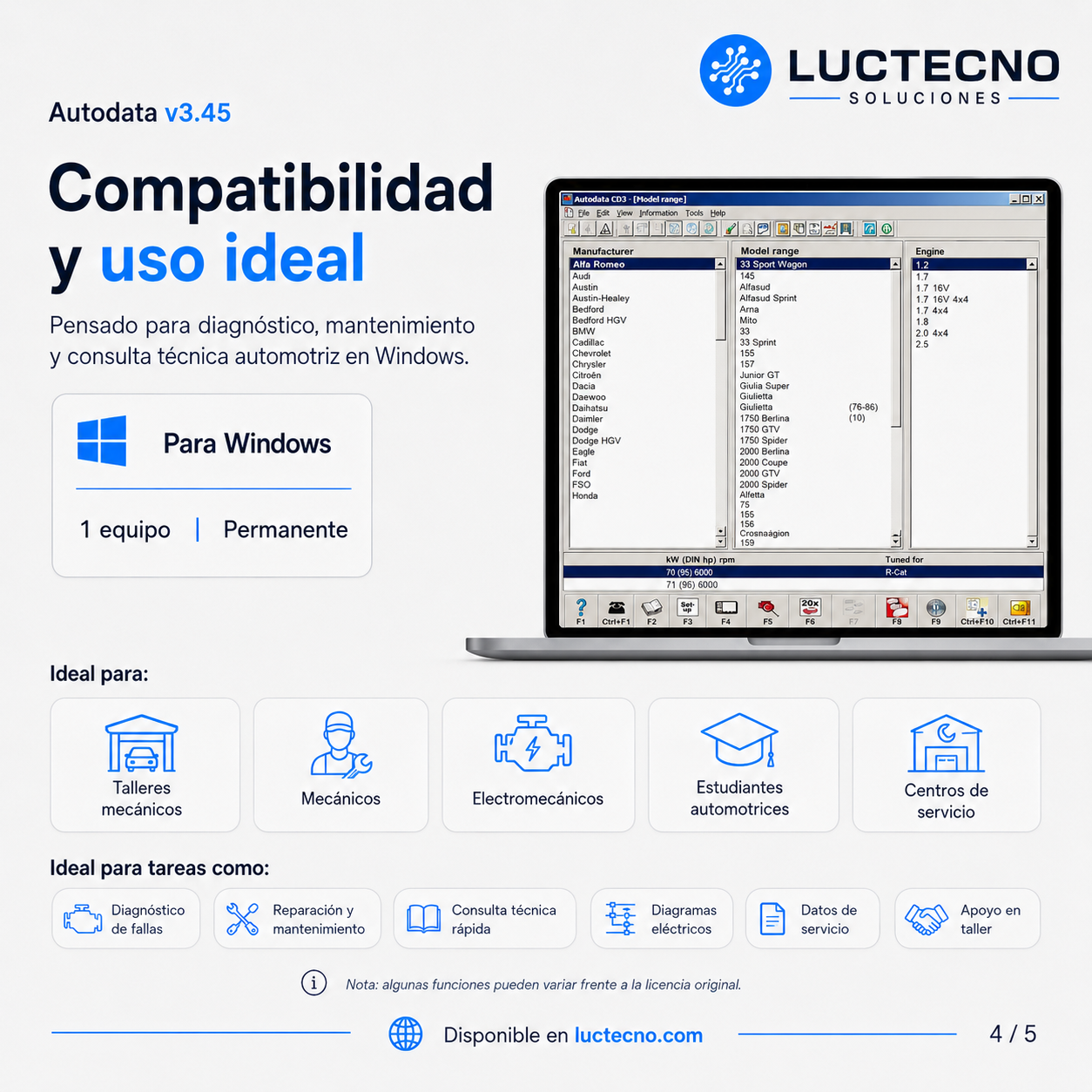 Autodata v3.45 para Windows | Información técnica automotriz, diagnóstico, mantenimiento, reparación, diagramas y tiempos de taller