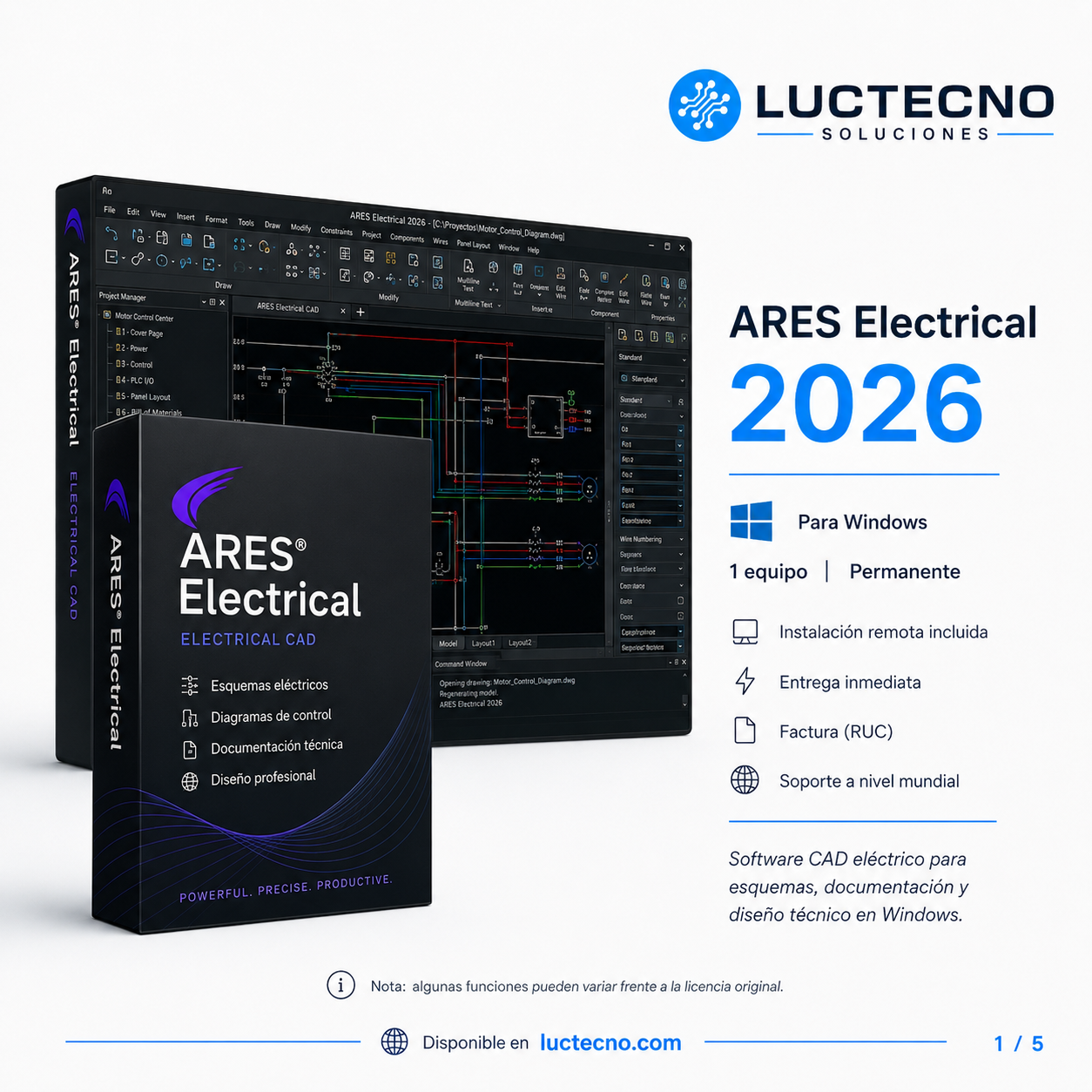ARES Electrical 2026 para Windows | Diseño de planos eléctricos, esquemas, tableros, cableado, símbolos y documentación técnica