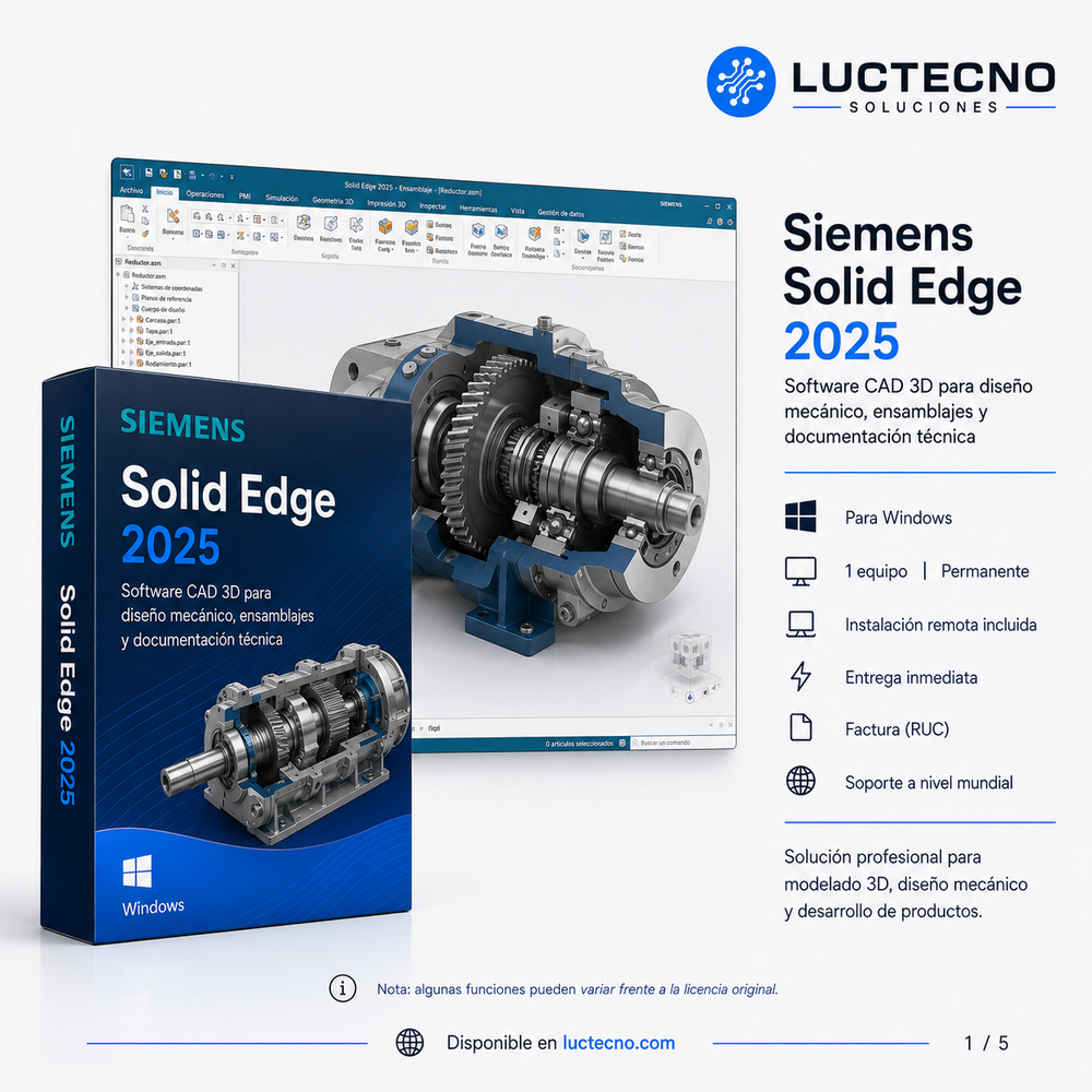 Siemens Solid Edge 2025 para Windows | CAD 3D profesional, diseño mecánico, ensamblajes, planos, chapa metálica, simulación y manufactura