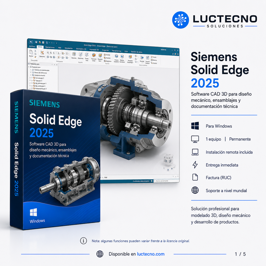 Siemens Solid Edge 2025 para Windows | CAD 3D profesional, diseño mecánico, ensamblajes, planos, chapa metálica, simulación y manufactura