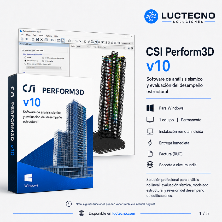 CSI Perform3D v10 para Windows | Análisis no lineal, desempeño sísmico, pushover, time-history y diseño estructural avanzado