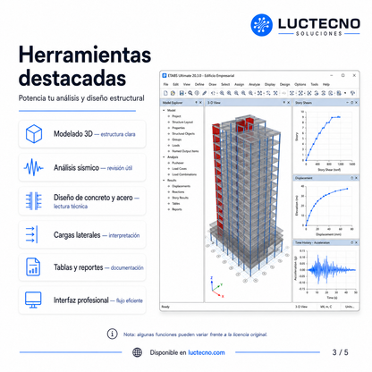 CSi ETABS v22 para Windows | Análisis estructural de edificios, diseño sísmico, concreto, acero, muros, losas y modelado 3D