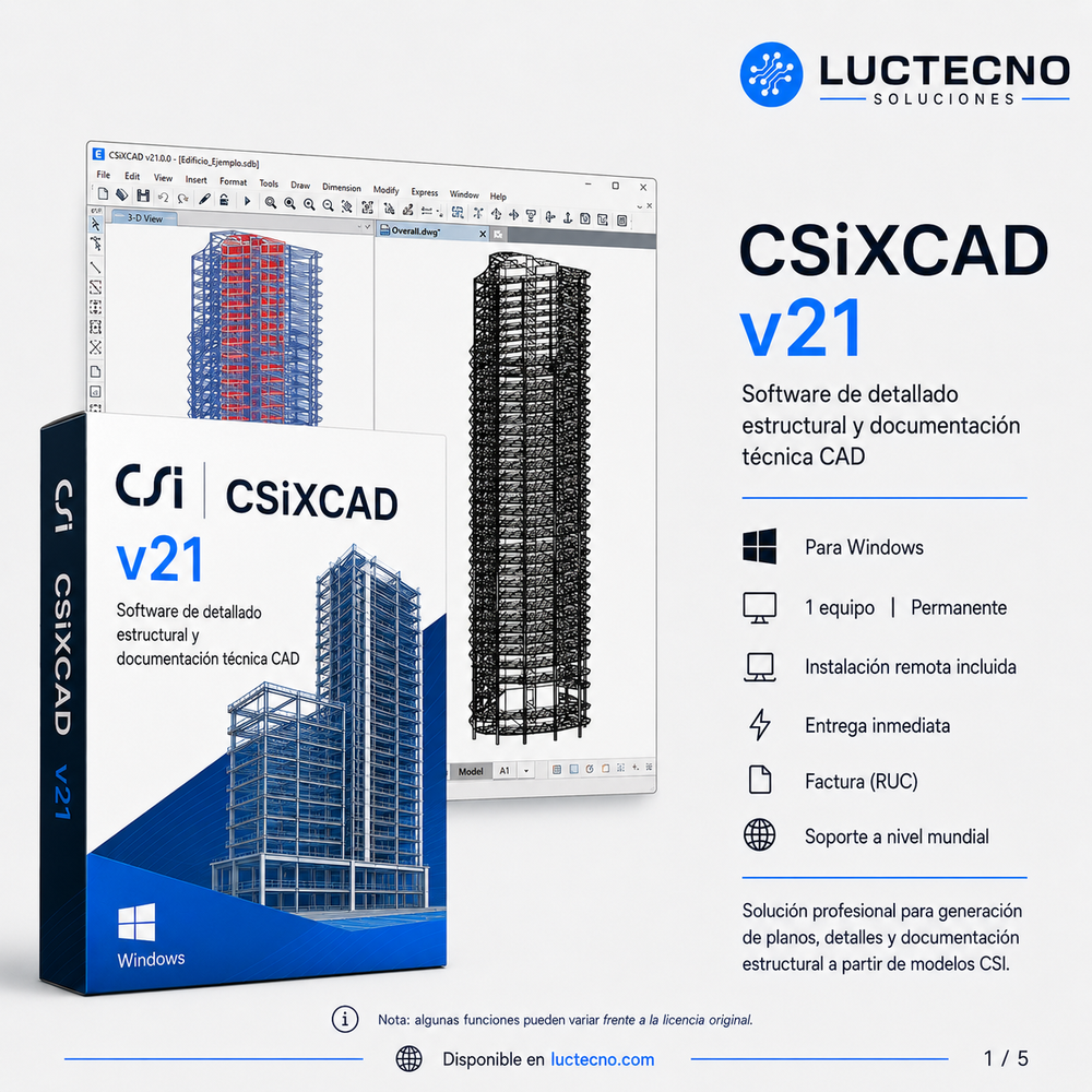 CSiXCAD v21 para Windows | Integración CAD estructural, documentación técnica, planos, modelos CSI y flujo con ETABS, SAP2000 y SAFE