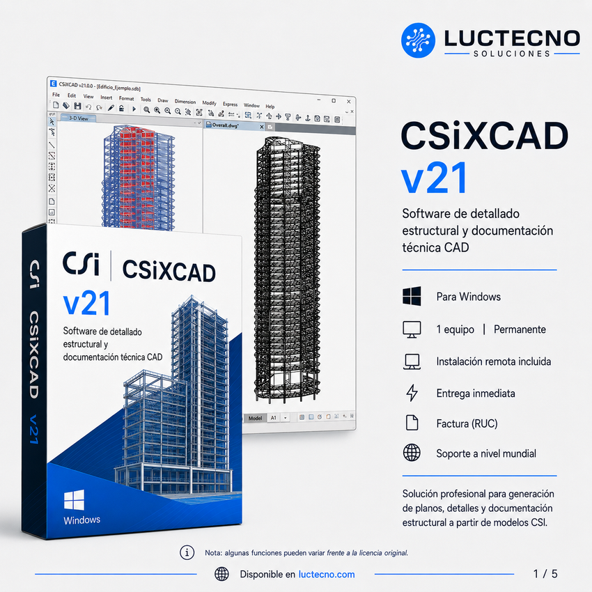 CSiXCAD v21 para Windows | Integración CAD estructural, documentación técnica, planos, modelos CSI y flujo con ETABS, SAP2000 y SAFE