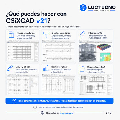 CSiXCAD v21 para Windows | Integración CAD estructural, documentación técnica, planos, modelos CSI y flujo con ETABS, SAP2000 y SAFE