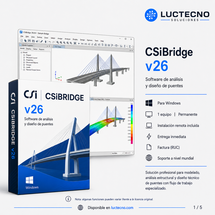 CSiBridge v26 para Windows | Análisis y diseño de puentes, cargas móviles, concreto, acero, construcción por etapas y load rating