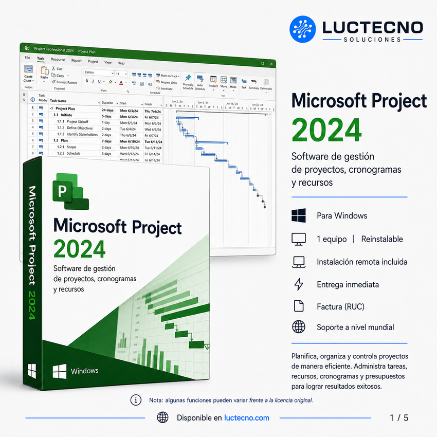 Microsoft Project 2024 para Windows | 1 Equipo | Reinstalable | Permanente | Gestión de proyectos, cronogramas, Gantt, recursos, costos y planificación profesional