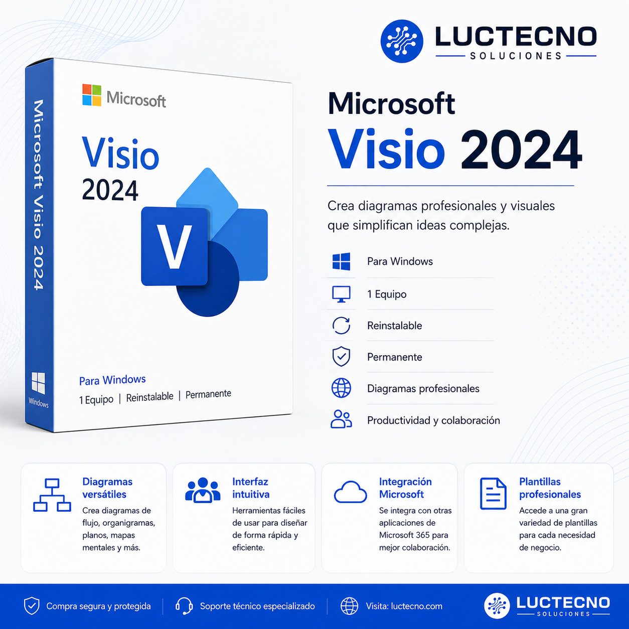 Microsoft Visio 2024 para Windows | 1 Equipo | Reinstalable | Permanente | Diagramas profesionales, flowcharts, organigramas, procesos, redes y planos