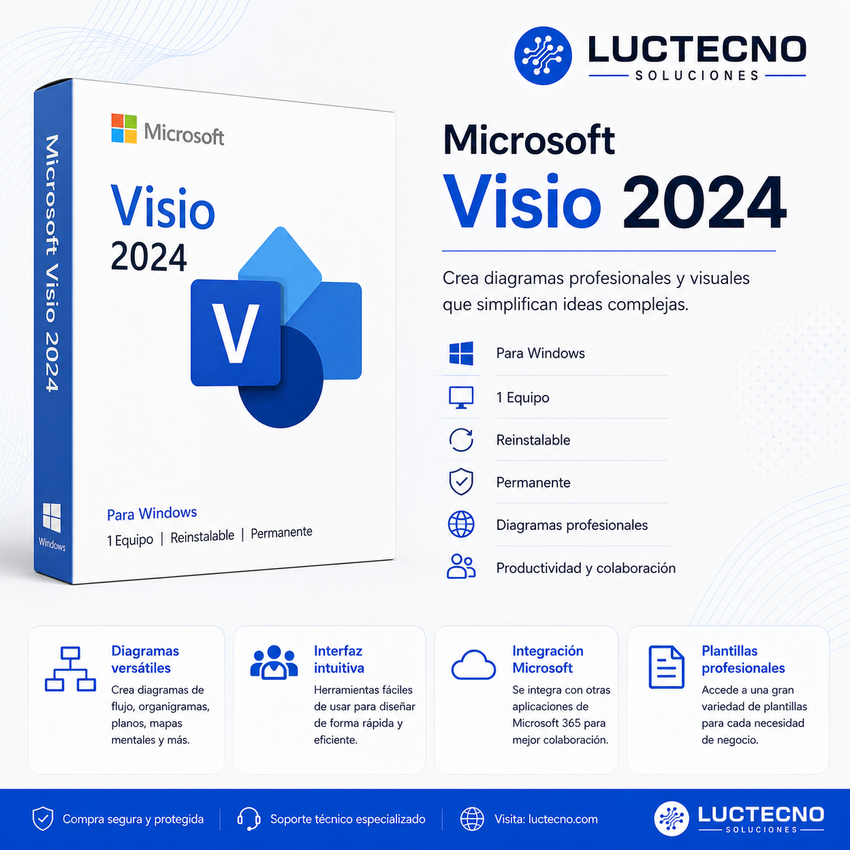Microsoft Visio 2024 para Windows | 1 Equipo | Reinstalable | Permanente | Diagramas profesionales, flowcharts, organigramas, procesos, redes y planos