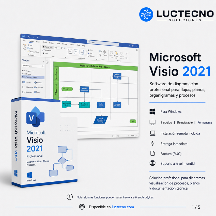 Microsoft Visio 2021 para Windows | 1 Equipo | Reinstalable | Permanente | Diagramas profesionales, flowcharts, organigramas, procesos, redes y planos