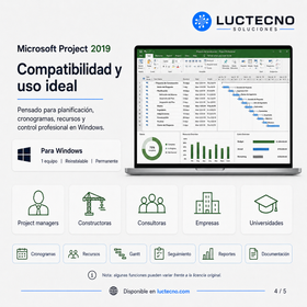 Microsoft Project 2019 para Windows | 1 Equipo | Reinstalable | Permanente | Gestión de proyectos, cronogramas, Gantt, recursos, costos y planificación profesional