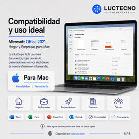 Microsoft Office 2021 Hogar y Empresas para Mac | Reinstalable | Permanente | Word, Excel, PowerPoint, Outlook y productividad profesional