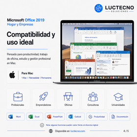 Microsoft Office 2019 Hogar y Empresas para Mac | 1 Mac | Reinstalable | Permanente | Word, Excel, PowerPoint, Outlook y productividad profesional