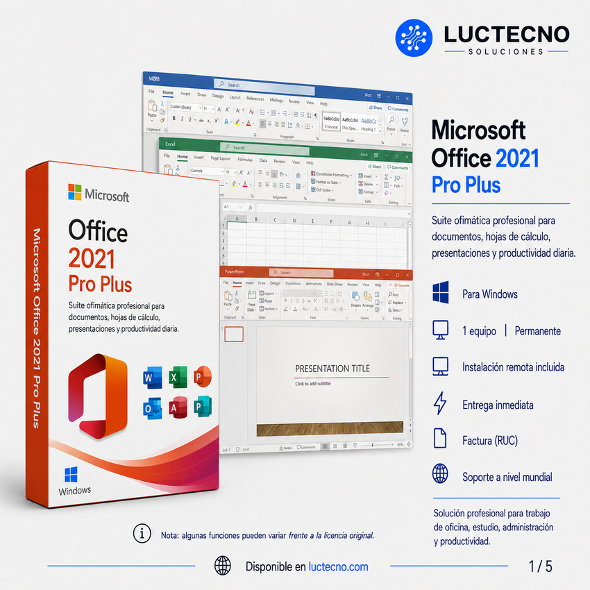 Microsoft Office 2021 Pro Plus para Windows | 1 Equipo | Permanente | Word, Excel, PowerPoint, Outlook, Access, Publisher y productividad profesional