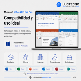 Microsoft Office 2021 Pro Plus para Windows | 1 Equipo | Permanente | Word, Excel, PowerPoint, Outlook, Access, Publisher y productividad profesional