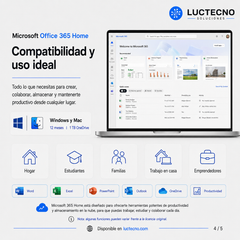 Microsoft Office 365 Home | 12 Meses | 1 TB OneDrive | Word, Excel, PowerPoint, Outlook, OneNote y productividad en la nube