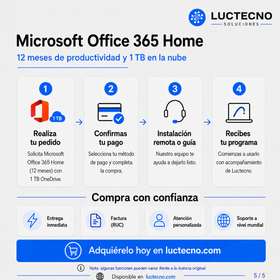 Microsoft Office 365 Home | 12 Meses | 1 TB OneDrive | Word, Excel, PowerPoint, Outlook, OneNote y productividad en la nube