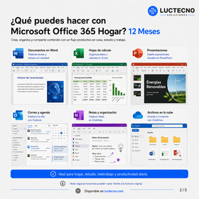 Microsoft Office 365 Hogar | 12 Meses | Word, Excel, PowerPoint, Outlook, OneNote y productividad en la nube