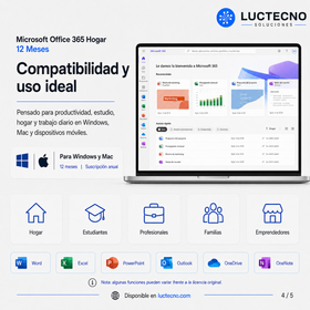 Microsoft Office 365 Hogar | 12 Meses | Word, Excel, PowerPoint, Outlook, OneNote y productividad en la nube