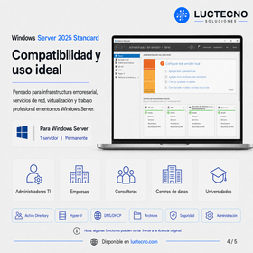 Windows Server 2025 Standard | Sistema operativo para servidores, Active Directory, Hyper-V, archivos, redes, seguridad y administración empresarial