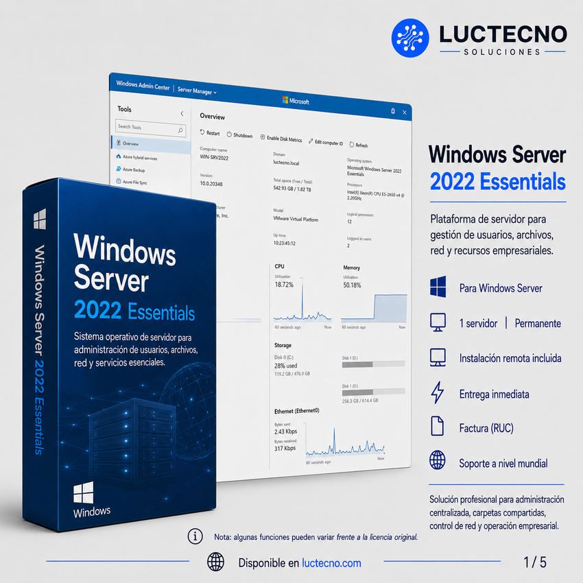 Windows Server 2022 Essentials | Servidor para pequeñas empresas, usuarios, archivos, red, Active Directory, seguridad y administración TI