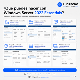 Windows Server 2022 Essentials | Servidor para pequeñas empresas, usuarios, archivos, red, Active Directory, seguridad y administración TI